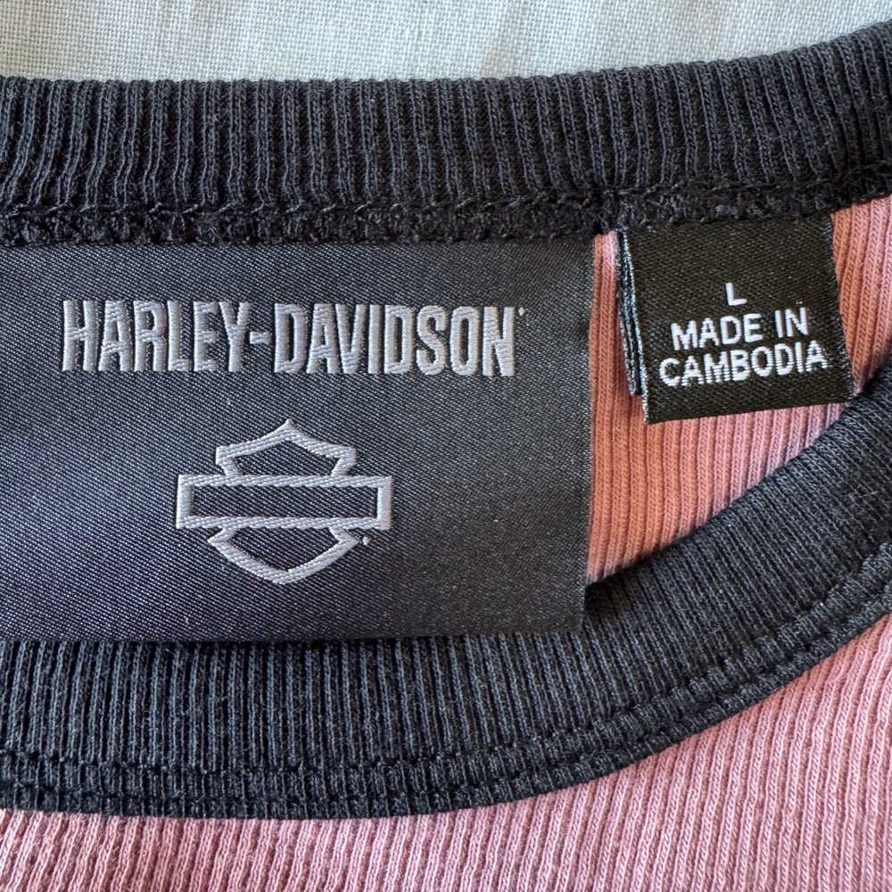 Harley Davidson Women's Ribbed Tank Top Mauve Pink Size Large Black Accent Biker - Picture 4 of 11